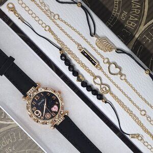 NWOT | 6pc | Sparkling Heart Quartz Watch & Bracelet Set
